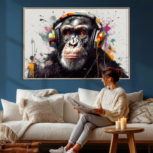 Dj Monkey Wall Art Canvas Print – Colorful Pop Art Banksy