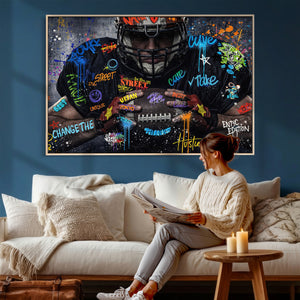 Graffiti American Football Player Street Art Wall Art Canvas
