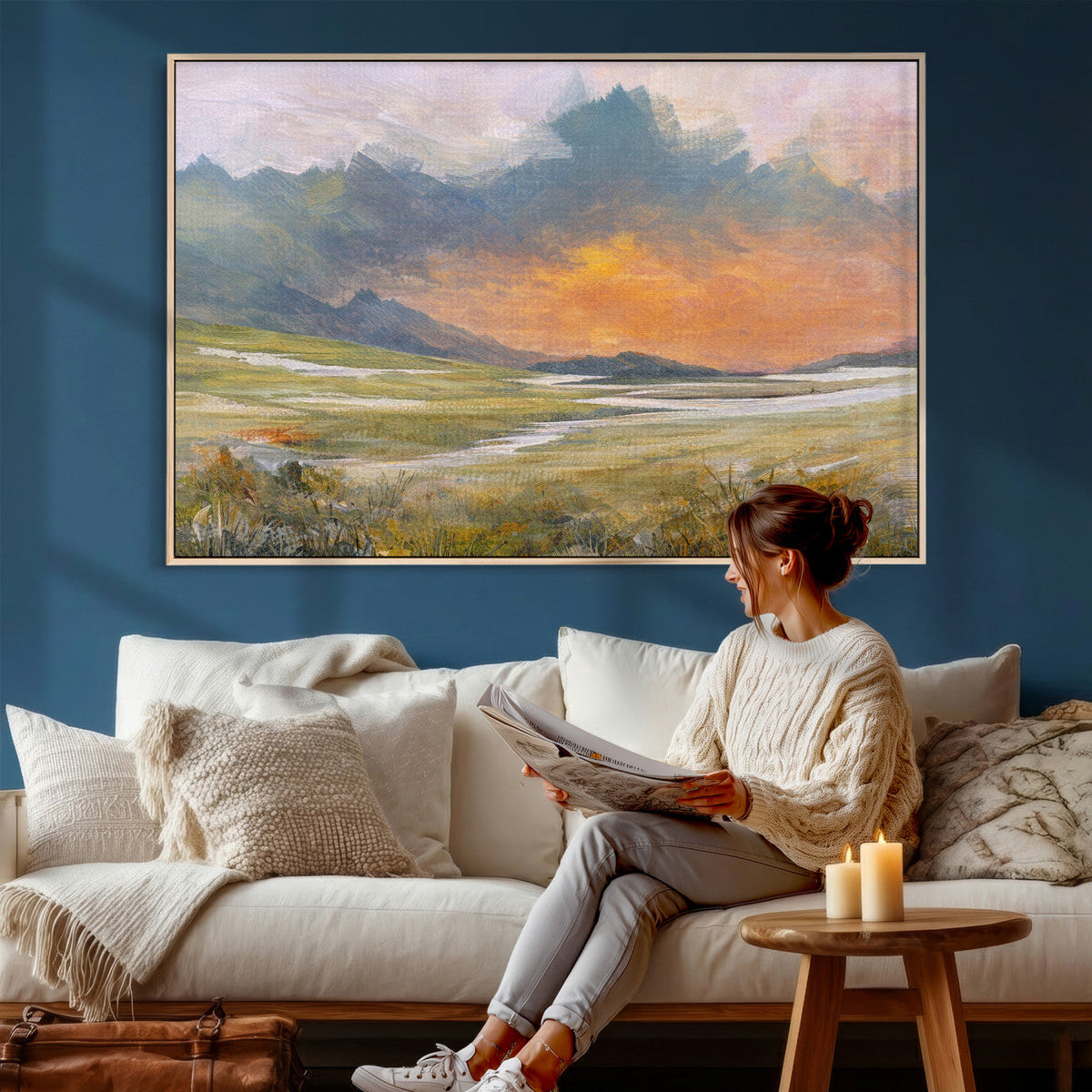 Mountain Sunset Wall Art Canvas Print Vintage Landscape