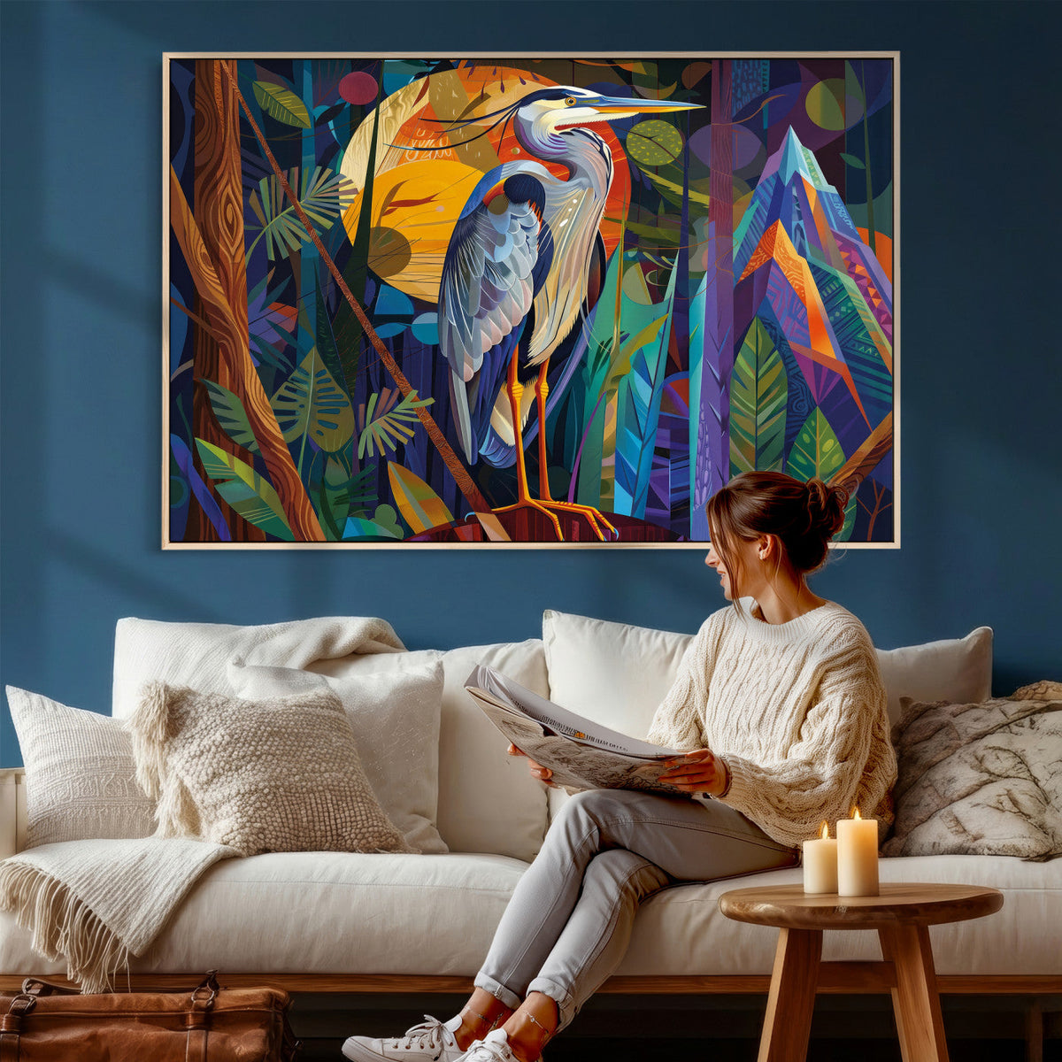 Colorful Heron Wall Art Canvas Print Tropical Bird Abstract