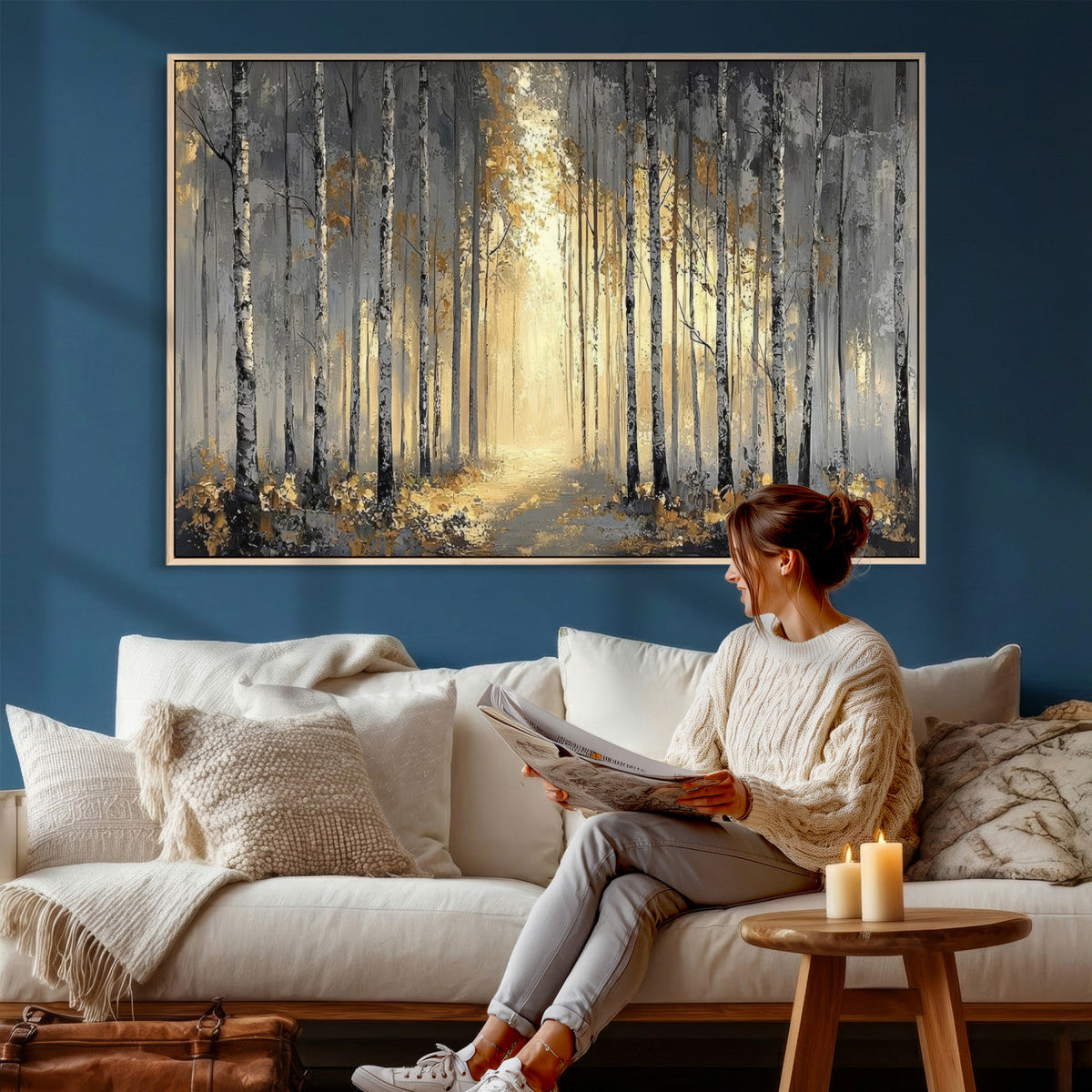 Abstract Birch Forest Wall Art Canvas Print – Modern Neutral