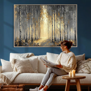 Abstract Birch Forest Wall Art Canvas Print – Modern Neutral