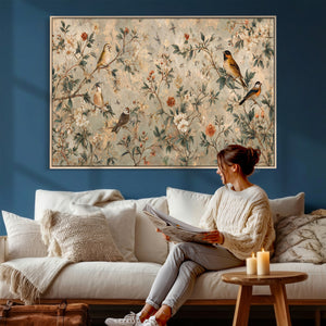Vintage Birds and Flowers Wall Art Canvas Print, Botanical