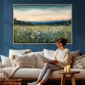 Wildflower Meadow Oil Painting Canvas — Daisy Lavender