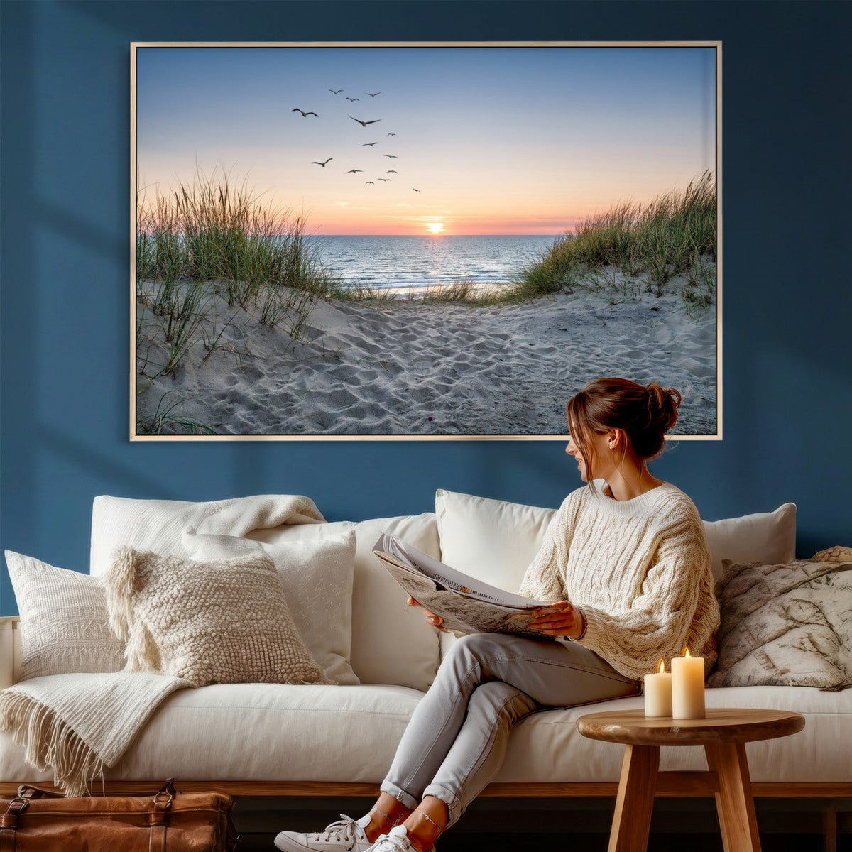 Sandy Dune Path Sunset Canvas Wall Art — Seagulls Beach