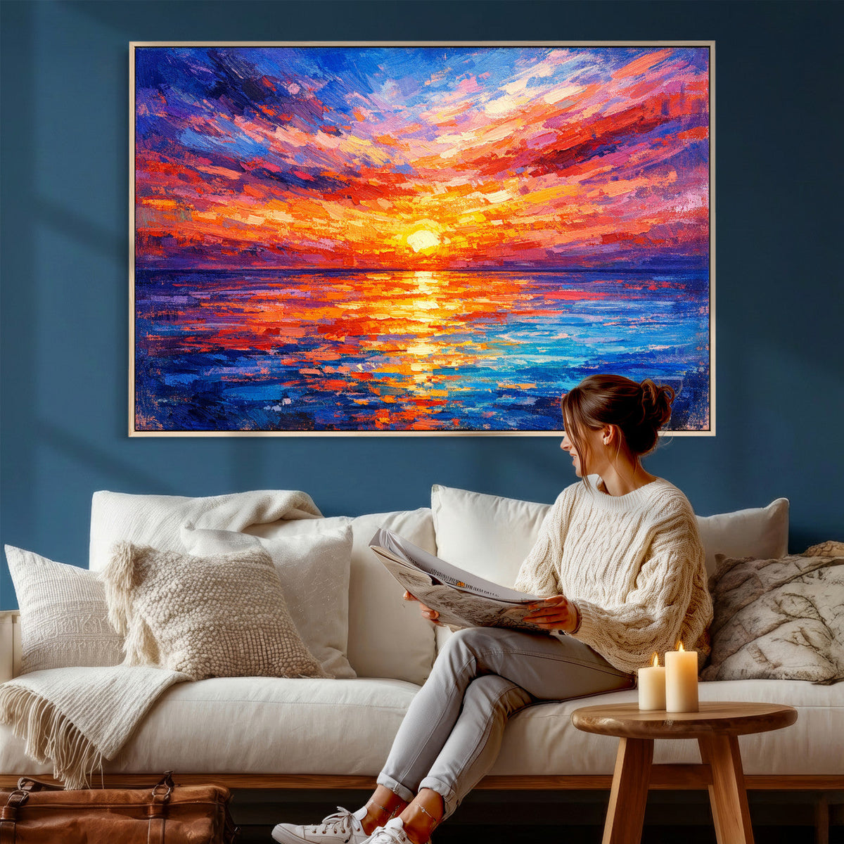 Colorful Knife Ocean Sunset Canvas — Orange Pink Teal
