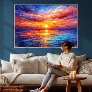 Colorful Knife Ocean Sunset Canvas — Orange Pink Teal