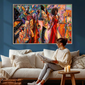 African American Jazz Singer Canvas Art — Red Dress Black