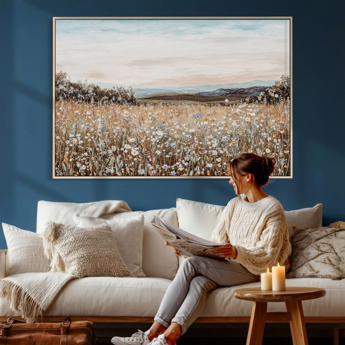 Neutral Wildflower Field Canvas Wall Art — Beige Earth Tone