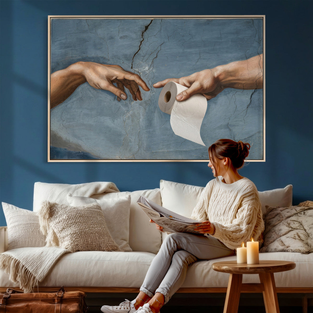 Funny Bathroom Canvas Wall Art, Michelangelo Creation of