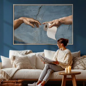 Funny Bathroom Canvas Wall Art, Michelangelo Creation of