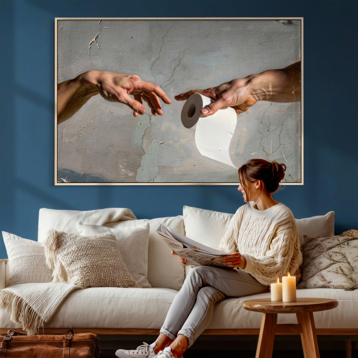 Funny Bathroom Wall Art Canvas, Creation of Toilet Paper
