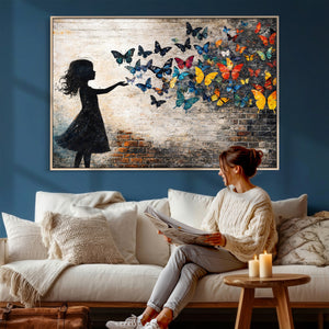 Banksy Butterfly Girl Wall Art Canvas Print, Framed Street