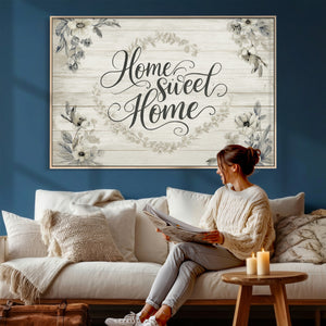 Home Sweet Home Wall Art Canvas Print, Floral Farmhouse