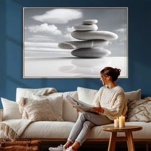 Zen Stone Wall Art Canvas Print, Balanced Rock Stack Framed