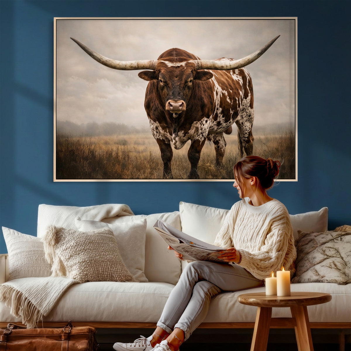 Texas Longhorn Canvas Wall Art Western Bull Desert Moody