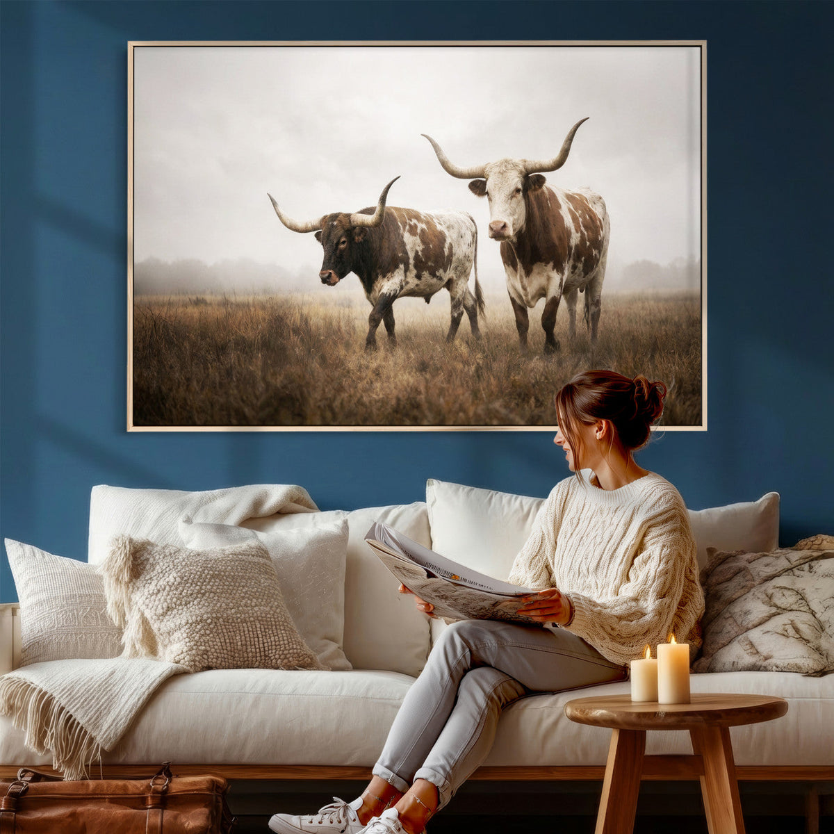 Texas Longhorn Canvas Wall Art Western Bull Desert Moody