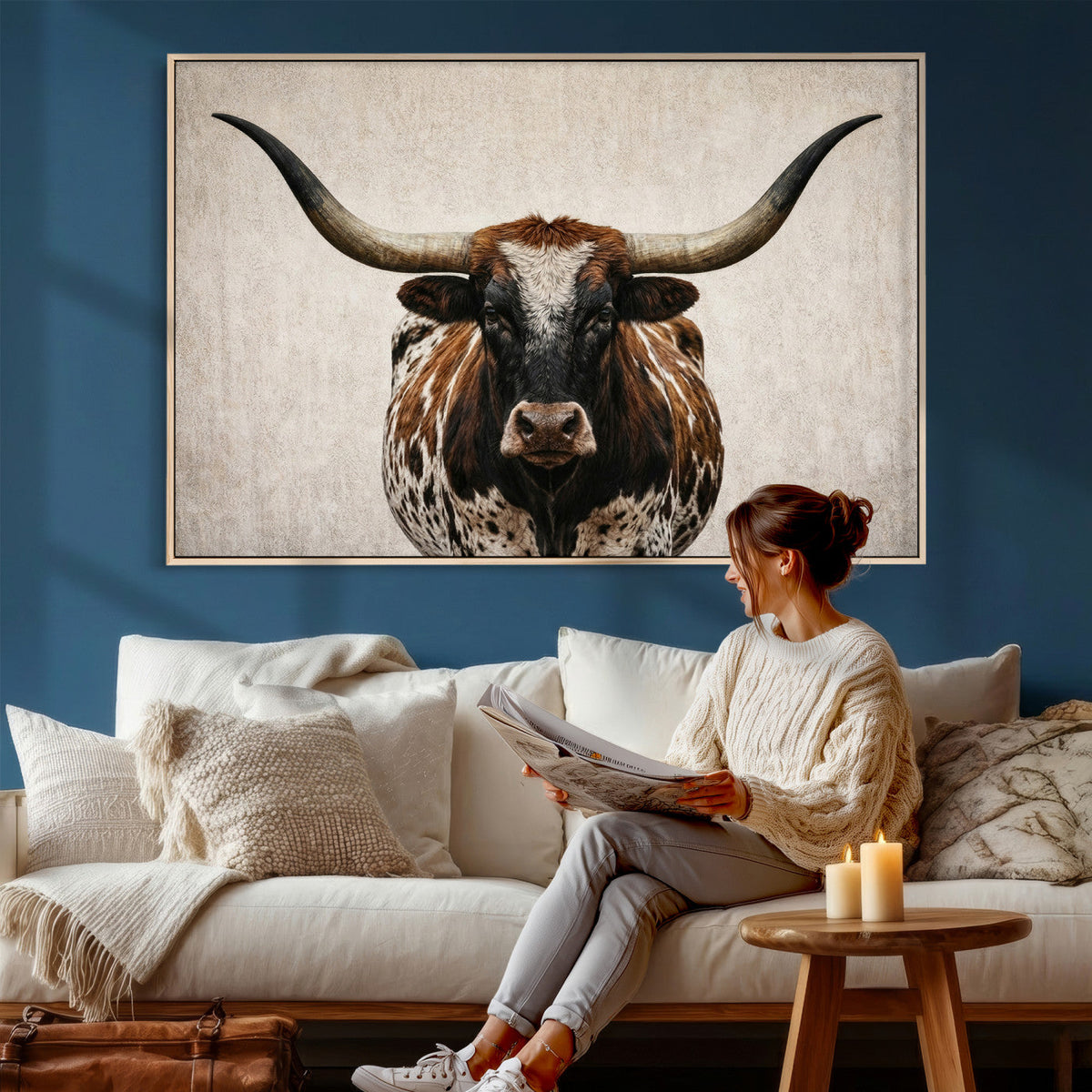 Texas Longhorn Canvas Wall Art Western Bull Desert Moody