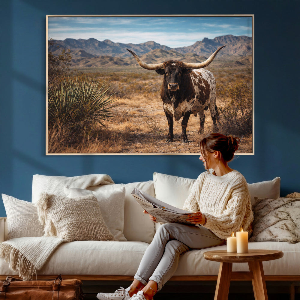 Texas Longhorn Canvas Wall Art Western Bull Desert Moody