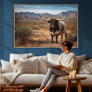 Texas Longhorn Canvas Wall Art Western Bull Desert Moody