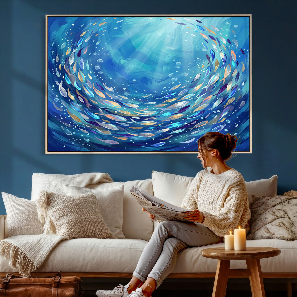 School of Fish Canvas Print | Blue Ocean Underwater Wall Art