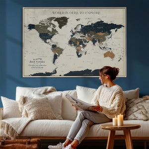 Custom Push Pin World Map Wall Art Canvas Print –