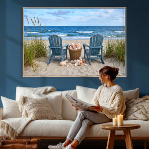 Large Beach Canvas Wall Art Coastal Adirondack Chairs Ocean