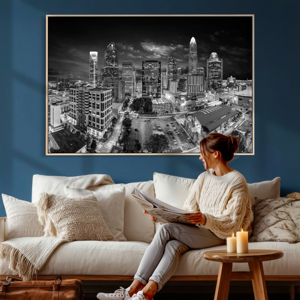 Charlotte Skyline Canvas Wall Art Print – North Carolina Cityscape Photography Print