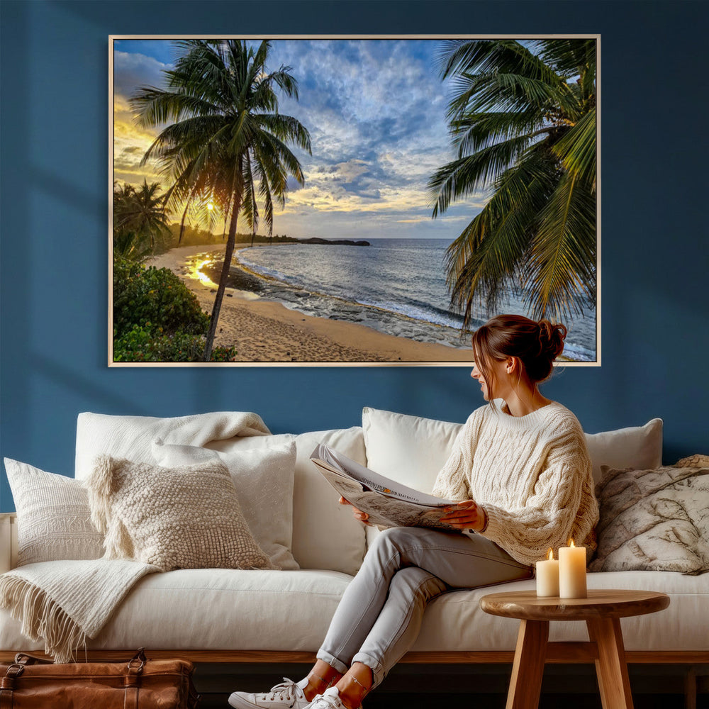 Mar Chiquita Beach Puerto Rico Canvas Wall Art, Manati Caribbean Coastal Photography Print, Tropical Ocean Sunset Decor