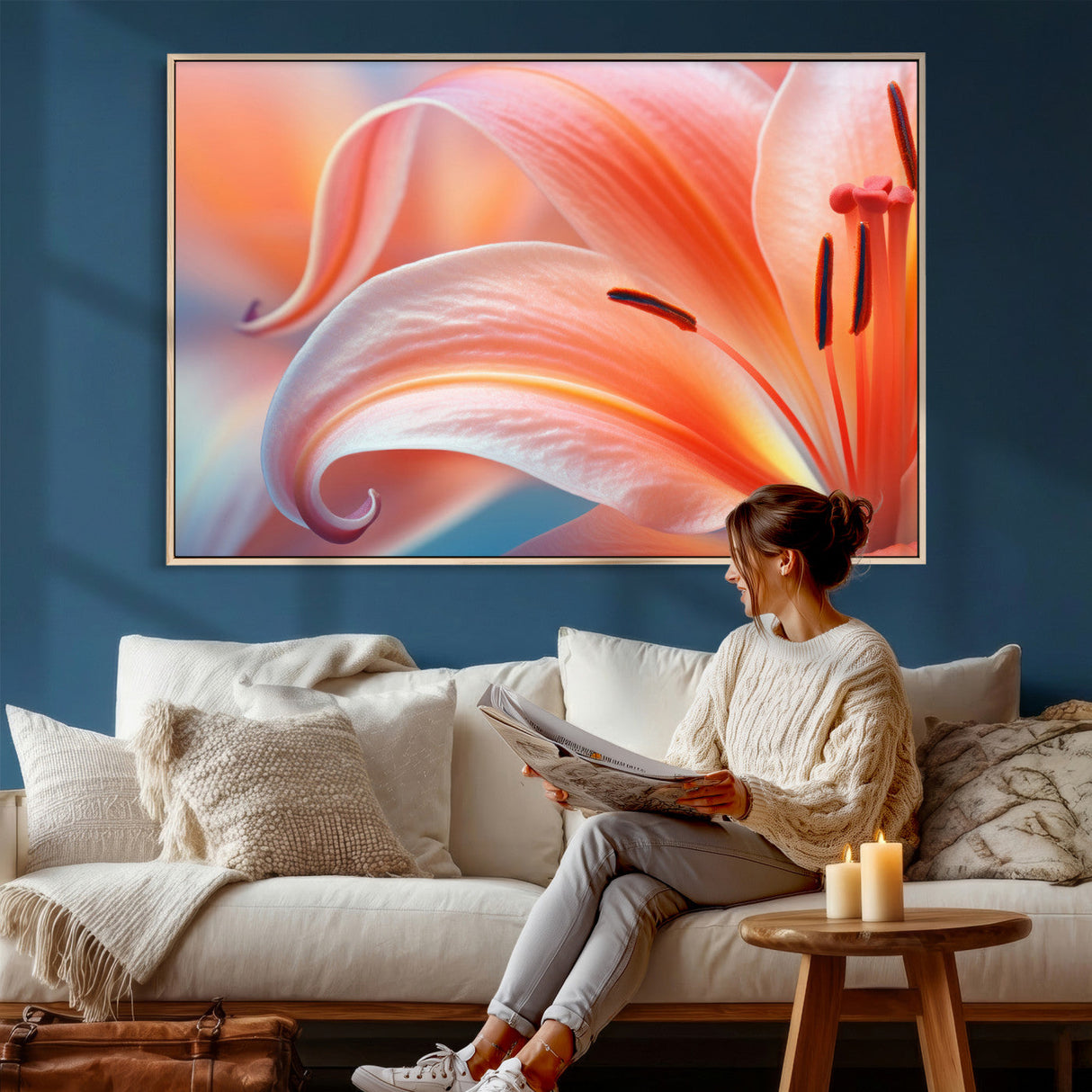 Peach Lily Canvas Wall Art, Coral Pink Flower Macro Photo Print, Botanical Bedroom Decor, Soft Floral Photography, Living Room Wall Art