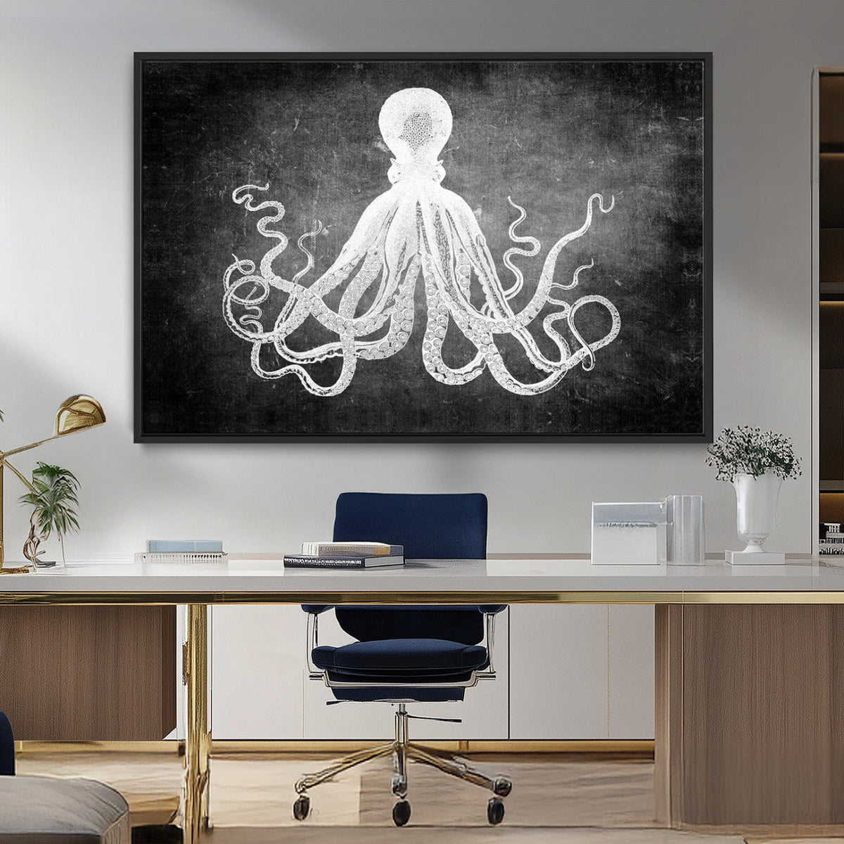 Black White Octopus Wall Art Canvas Print