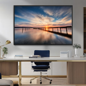 Wooden Pier on Seascape and Sunset Wall Art Canvas Print