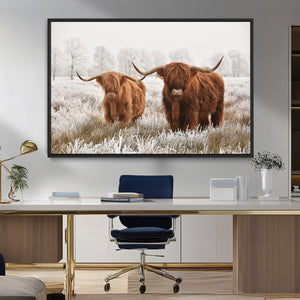 Longhorn Cattle Wall Art Canvas Print, Framed Farmhouse