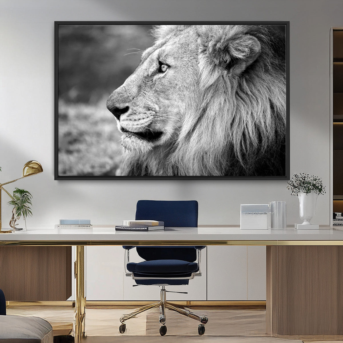 Lion Wall Art Canvas Print – Framed Majestic Wildlife