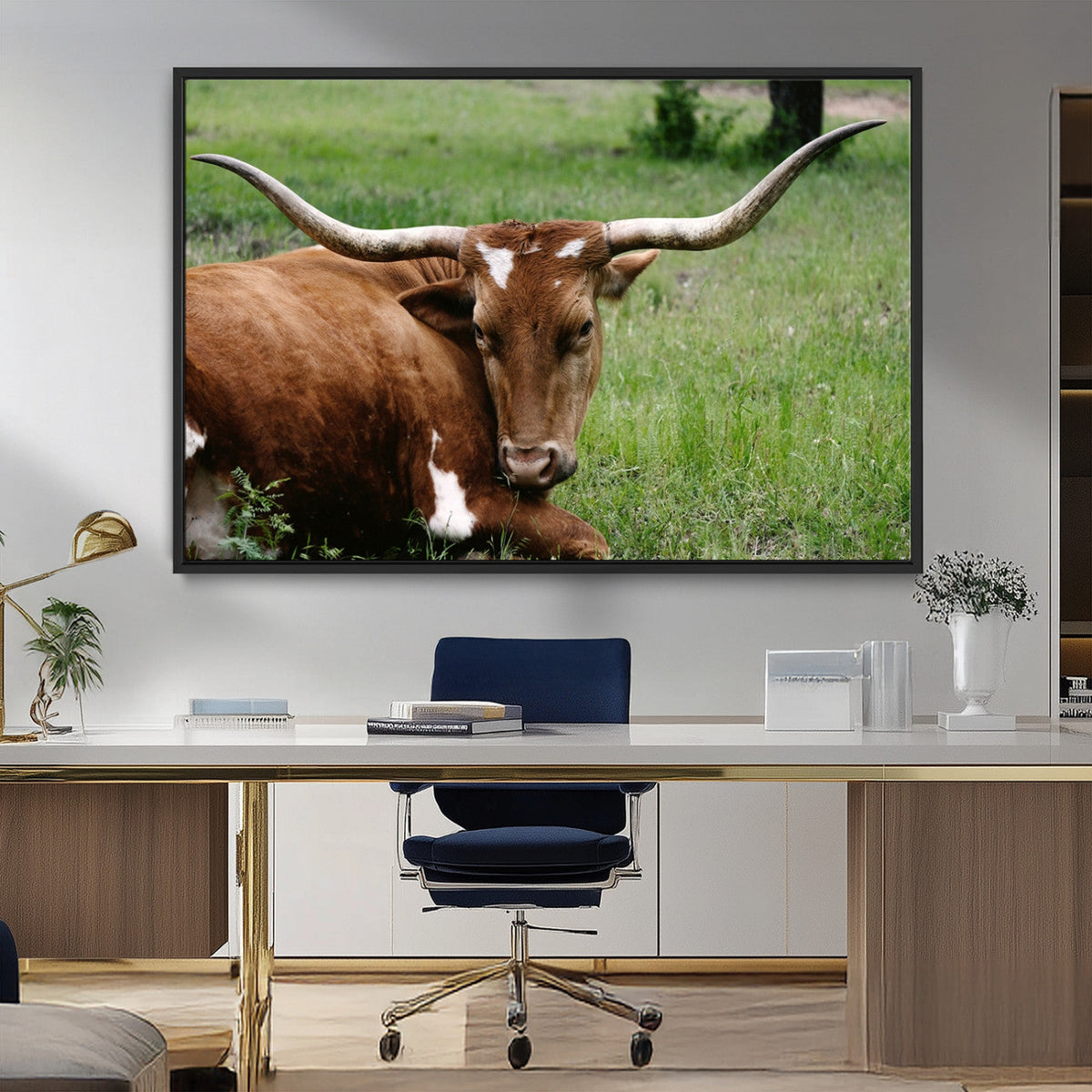 Longhorn Cow Animal Wall Art Canvas Print