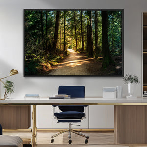 Sunlit Forest Pathway Canvas Print | 3 Panel Large Nature