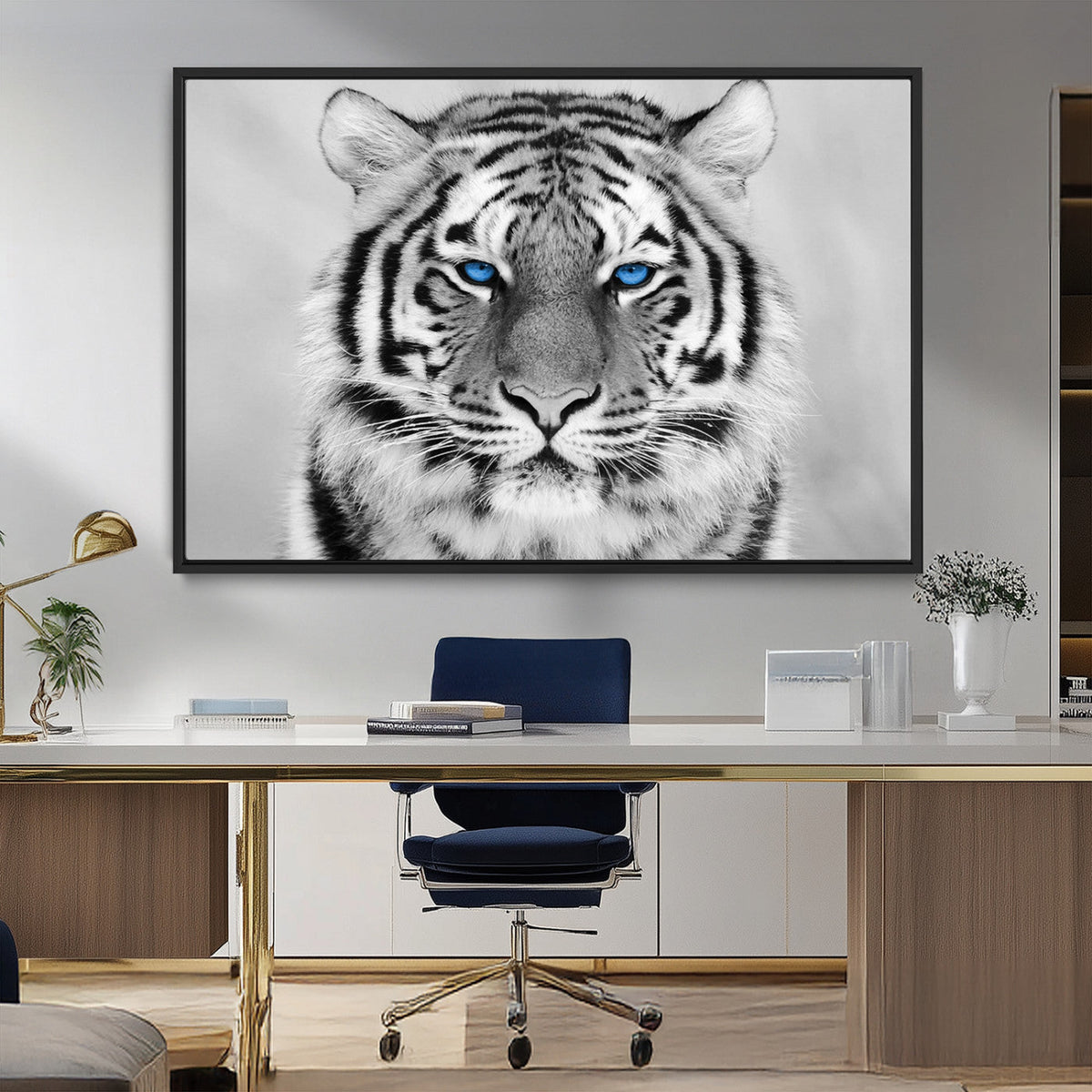 Black and White Tiger Wall Art Animal Canvas Print