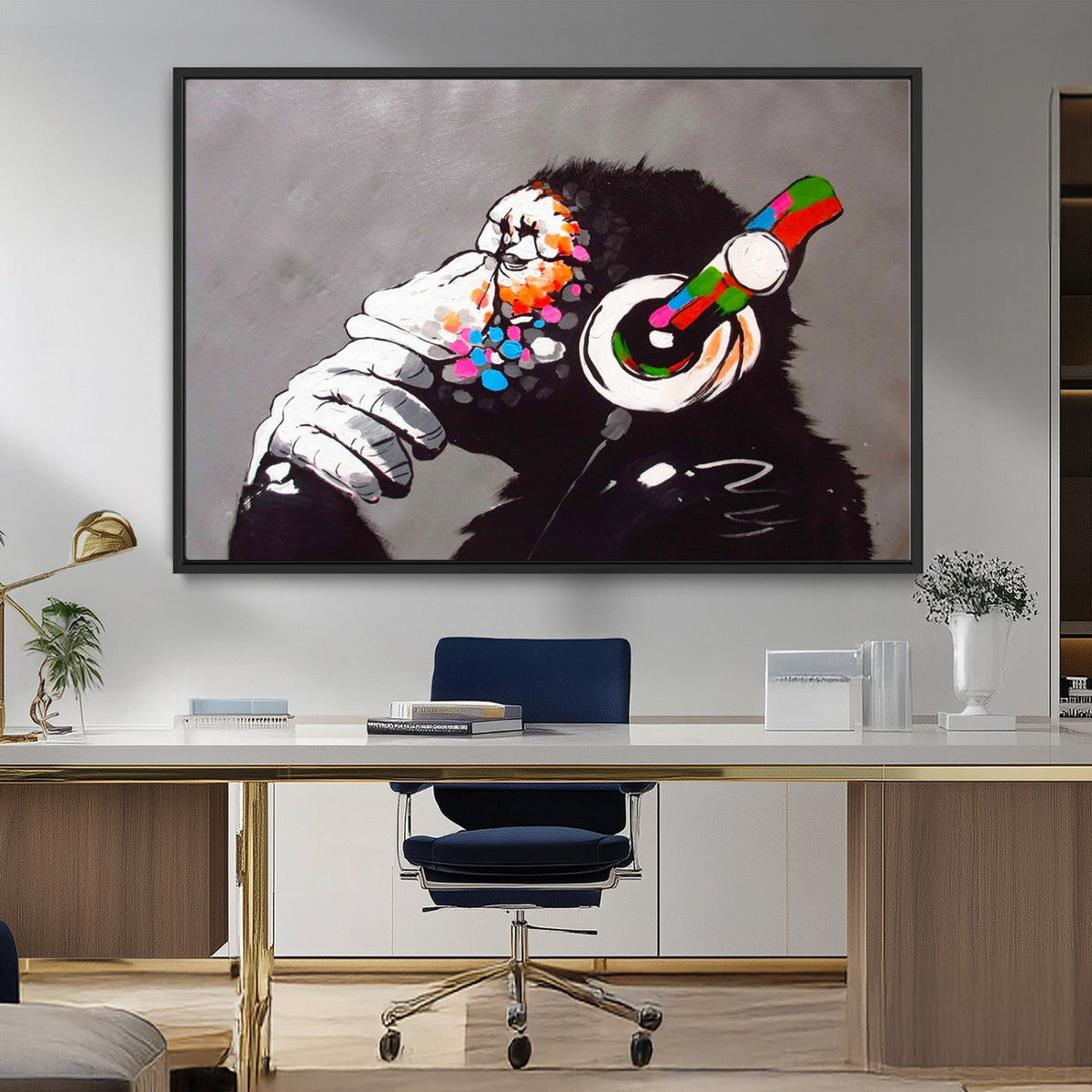 Dj Monkey Listening to Music Wall Art Print | Banksy Monkey