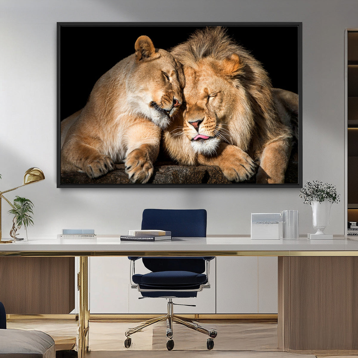 Lion and Lioness Wall Art Canvas Print – Framed African