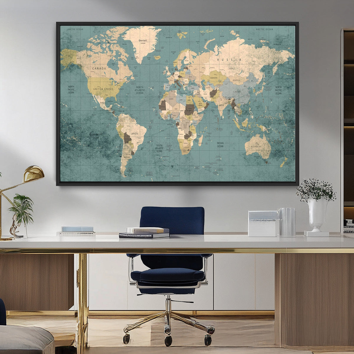 Classic World Map Canvas Print – Framed Vintage Map Wall