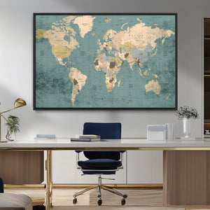 Classic World Map Canvas Print – Framed Vintage Map Wall