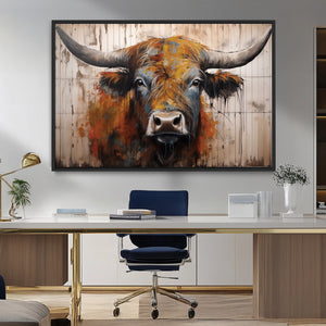 Abstract Bull Highland Cow Canvas Wall Art Print – Vibrant