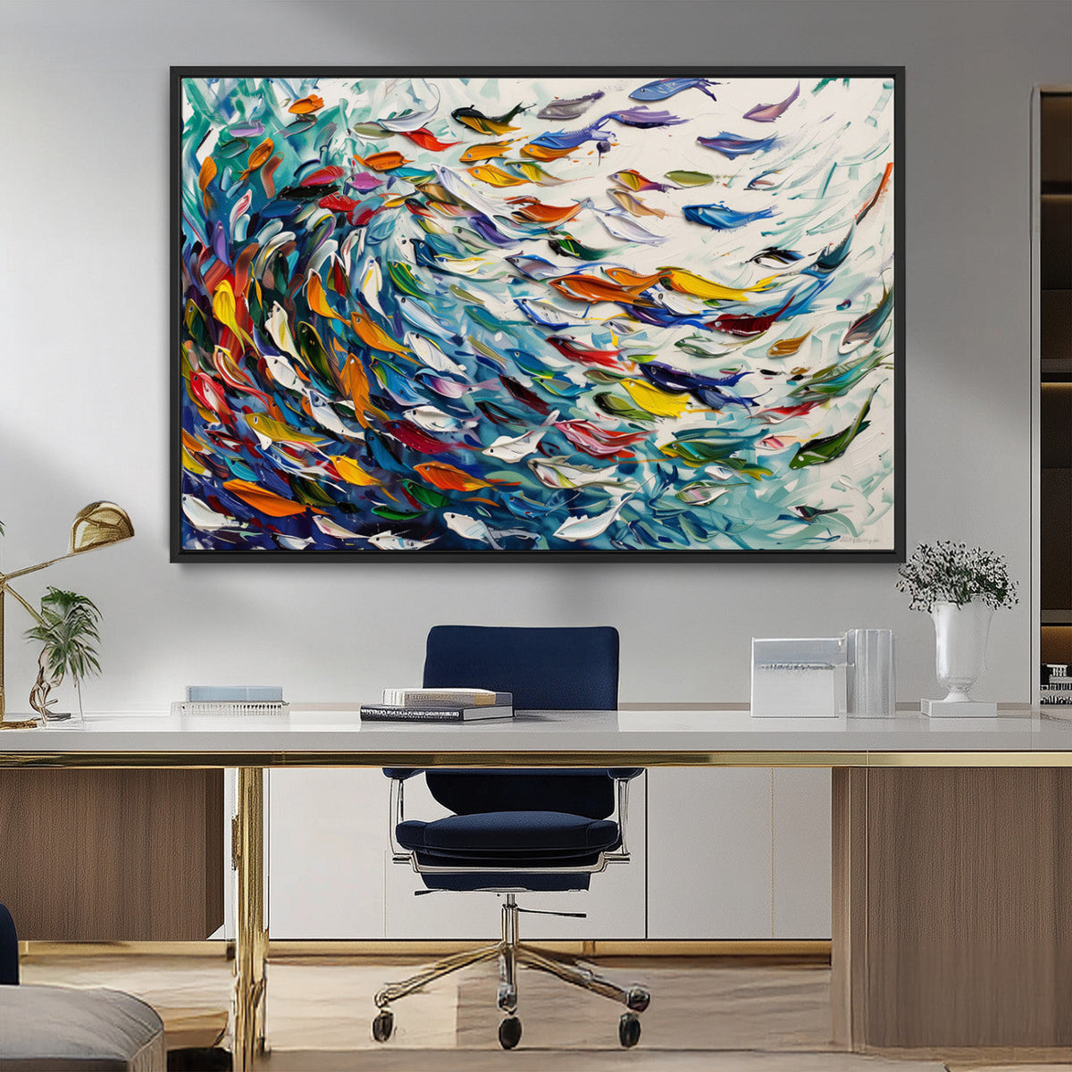 Modern Abstract Fish Shoal Wall Art Canvas Print, Colorful