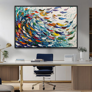 Modern Abstract Fish Shoal Wall Art Canvas Print, Colorful