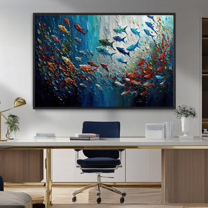 Modern Abstract Fish Shoal Wall Art Canvas Print, Colorful