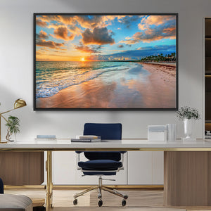 Serene Beach Sunset Wall Art | Coastal Ocean Canvas Print |