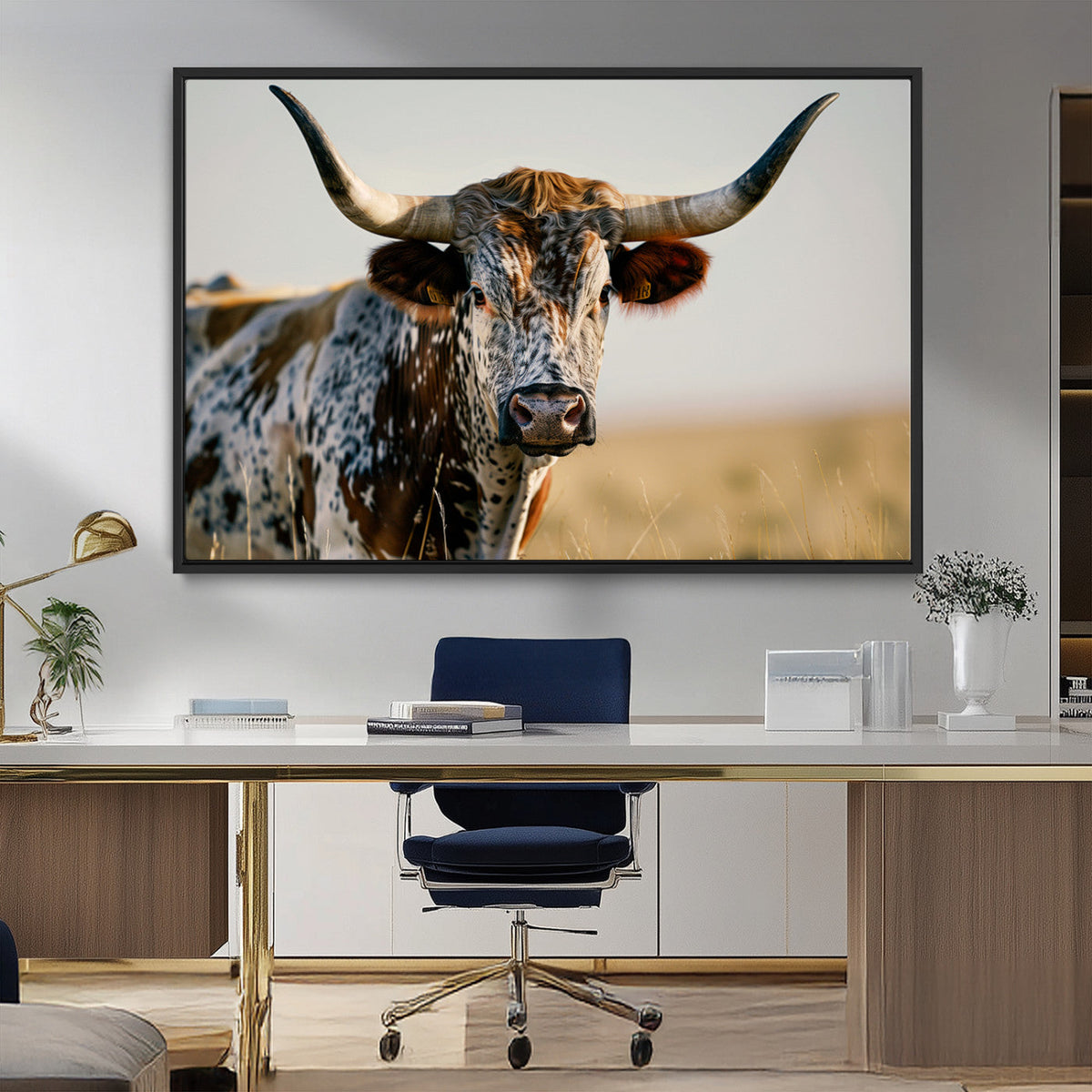 Texas Bull Longhorn Wall Art Canvas Print for Farm House