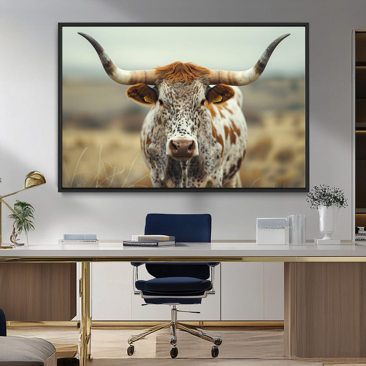 Texas Cow Longhorn Wall Art Canvas Print for Farm House Wall
