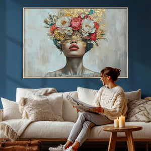 Golden Petal Wall Art Canvas Print - Silhouette Woman Wall