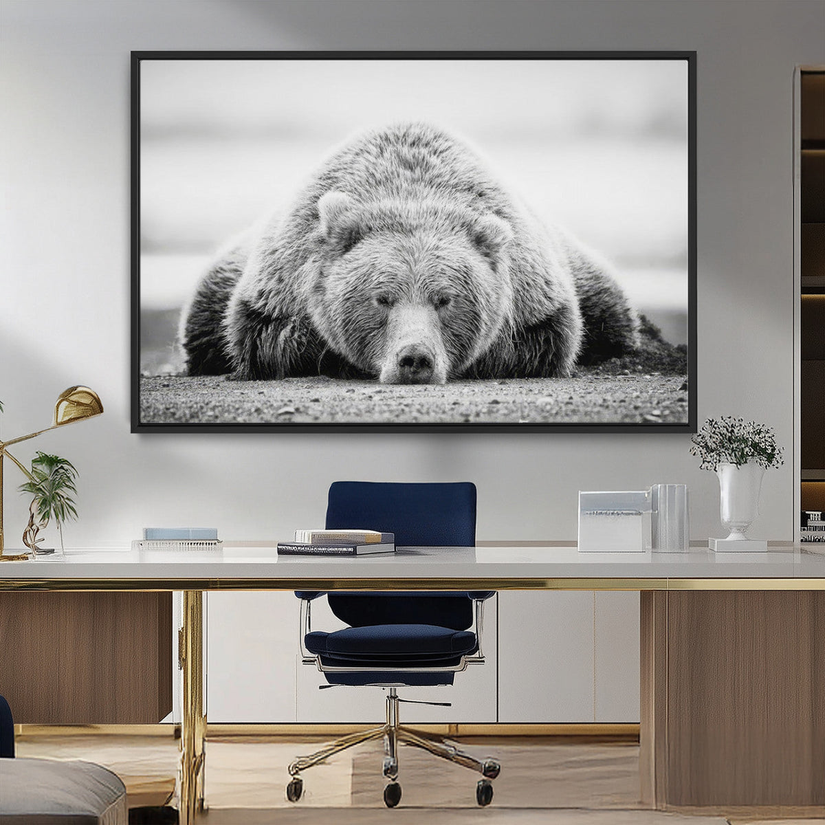 Resting Grizzly Bear Wall Art Canvas Print – Majestic Lazy